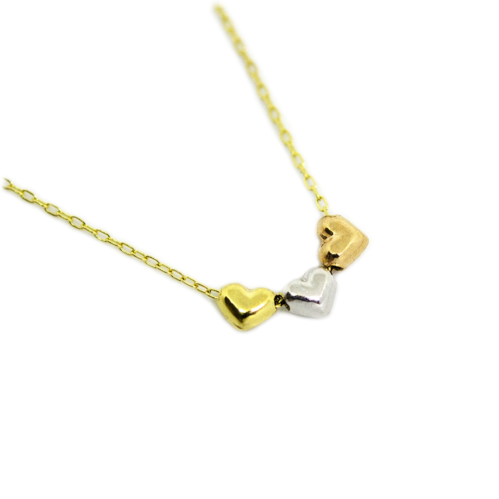 Colar Cora��o Tricolor em Ouro 18 Kilates � 25458